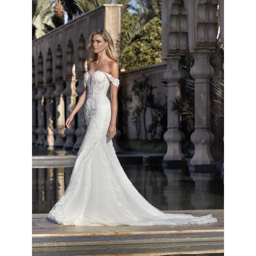 Pronovias KENAI Sweetheart Neck Strapless Glitter Mermaid Wedding Dress Size 14